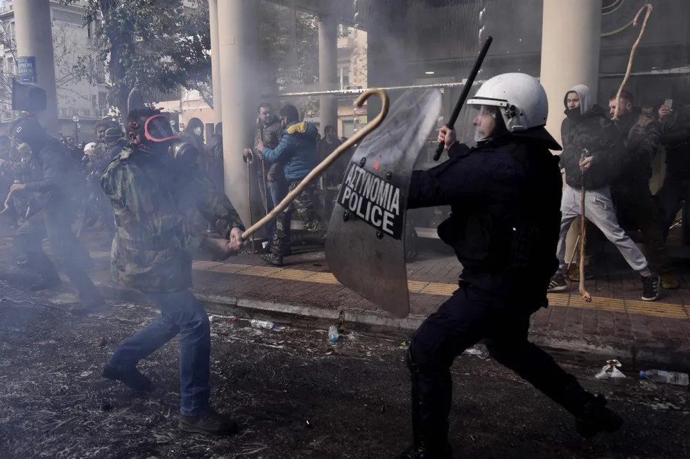 Greek Farmers Clash with Riot Police