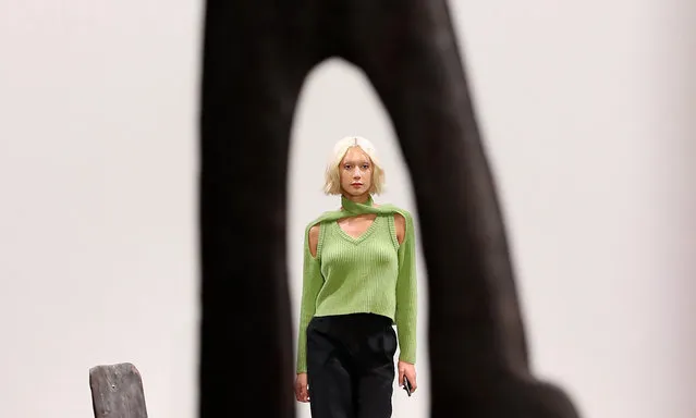 A model rehearses ahead of the St. Agni show during Afterpay Australian Fashion Week 2021 Resort '22 Collections at Carriageworks on June 04, 2021 in Sydney, Australia. (Photo by Brendon Thorne/Getty Images)