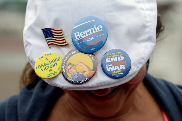 Supporters of Democratic U.S. presidential candidate Bernie Sanders wear buttons during campaign event in San Pedro, California, U.S. May 27, 2016. (Photo by Kevork Djansezian/Reuters)