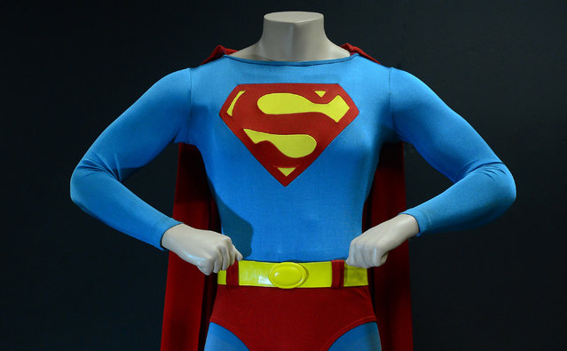 #1: Superman. According to McAfee, 16.50% of Web searches for Superman led to sites with viruses and other malicious software. Pictured here: The Superman costume that was worn by Christopher Reeve in “Superman: The Movie” on display at Profiles In History in Calabasas, northwest of downtown Los Angeles, on July 19, 2012 in California. (Photo by Frederic J. Brown/AFP Photo)
