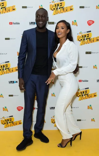 Maya Jama (R) and Stormzy attend The KA & GRM Daily Rated Awards at The Roundhouse on October 24, 2017 in London, England. (Photo by Scott Garfitt/Rex Features/Shutterstock)