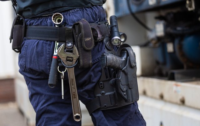 The national visitation team during a presentation about the drug seizures in the port of Vlissingen, Netherlands on January 17, 2024. Dutch and Belgian customs present the results of drug seizures in 2023. (Photo by Hollandse Hoogte/Rex Features/Shutterstock)