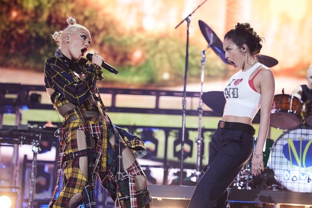 (L-R) American singers Gwen Stefani of No Doubt and Olivia Rodrigo perform at the Coachella Stage during the 2024 Coachella Valley Music and Arts Festival at Empire Polo Club on April 13, 2024 in Indio, California. (Photo by John Shearer/Getty Images for No Doubt)