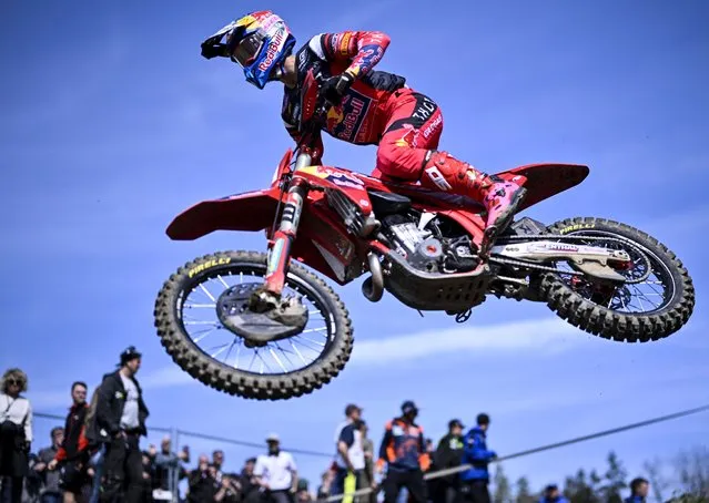Winner Jorge Prado of Spain in action during the first MXGP race at the 2023 FIM Motocross World Championship in Frauenfeld, Switzerland, 10 April 2023.  (Photo by Gian Ehrenzeller/EPA)
