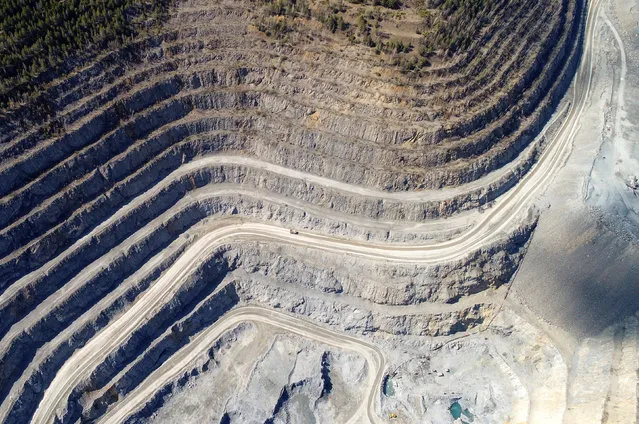 An aerial view shows the Rusal Achinsk Alumina Refinery's Mazulsky limestone mine, near the Siberian town of Achinsk, Krasnoyarsk region, Russia April 29, 2018. (Photo by Ilya Naymushin/Reuters)
