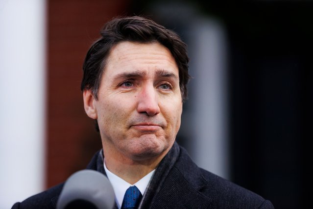 Canadian Prime Minister Justin Trudeau announces his resignation during a news conference in Ottawa on Monday, January 6, 2025. Trudeau said he intends to step down from the top job and as the leader of Canada’s ruling Liberal Party once a new party leader is chosen. Trudeau, leader of the Liberal Party for 11 years and prime minister for nine, was facing a mounting set of crises, including Donald Trump’s tariff threats, the resignation of key allies, and disastrous opinion polls. (Photo by Cole Burston/The New York Times/Redux)