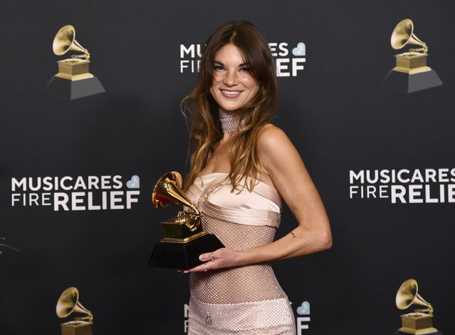 American songwriter Amy Allen poses in the press room with the award for songwriter of the year, non-classical during the 67th annual Grammy Awards on Sunday, February 2, 2025, in Los Angeles. (Photo by Richard Shotwell/Invision/AP Photo)