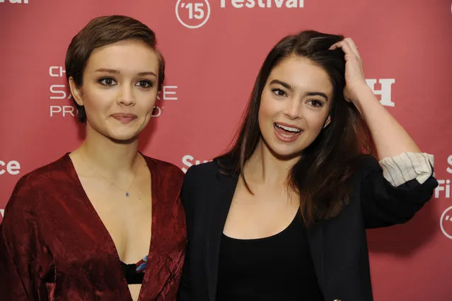 Olivia Cooke, left, and Katherine Hughes, cast members in “Me and Earl and the Dying Girl”, pose together at the premiere of the film at the Eccles Theatre during the 2015 Sundance Film Festival on Sunday, January 25, 2015, in Park City, Utah. (Photo by Chris Pizzello/Invision/AP Photo)