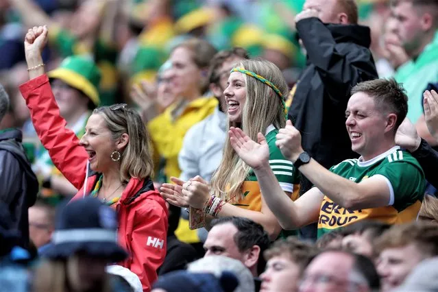 Kerry fans cheer on the team during the All-Ireland football final in Croke Park, Dublin, Ireland on July 30, 2023. (Photo by Laszlo Geczo/Inpho)