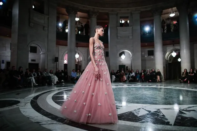 A model walks the runway for the Cucculelli Shaheen fashion show at New York Supreme Court during New York Fashion Week on February 10, 2024. (Photo by Kena Betancur/AFP Photo)