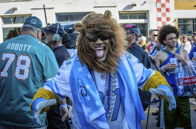 Detroit Lions fan Aaron Latimer from Saginaw, Michigan supports his team during the NFL Draft, Friday, April 26, 2019 in Nashville, Tenn. While it isn't unusual for fans who cheer for the same teams to bond at the NFL Draft, several super fans in Nashville for Friday's second and third rounds have enjoyed getting to know fans of teams they will be rooting against when the season kicks off in the fall. (Photo by Jim Diamond/AP Photo)