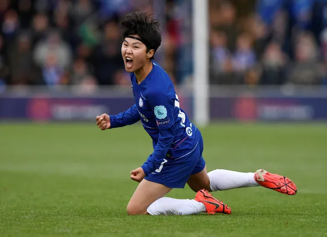 Chelsea Ladies Ji So Yun celebrate her goal during Women's Champions League Semi-Final 2nd Leg between Chelsea FC Women and Lyon Fminines at The Cherry Red Records stadium , Kingsmeadow, England on 28 Apr 2019. (Photo by Tony O'Brien/Action Images via Reuters)