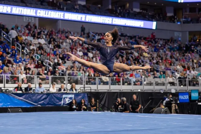 Mjae Frazier of University of California performs her floor routine during the 2024 NCAA Division I Women's Gymnastics Championships at Dickies Arena on April 20, 2024 in Fort Worth, Texas. (Photo by Aric Becker/ISI Photos/Getty Images)