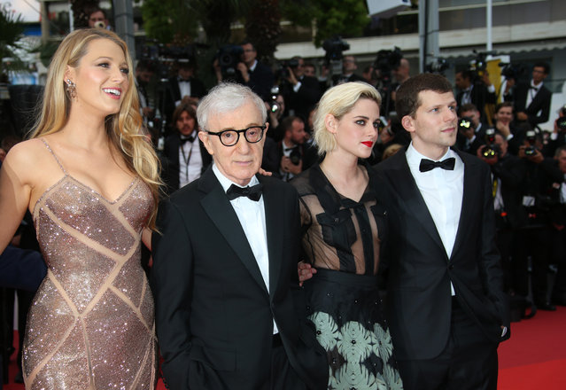 Actress Blake Lively, from left, director Woody Allen, Kristen Stewart and Jesse Eisenberg pose for photographers upon arrival at the screening of the film Cafe Society and the Opening Ceremony at the 69th international film festival, Cannes, southern France, Wednesday, May 11, 2016. (Photo by Joel Ryan/AP Photo)