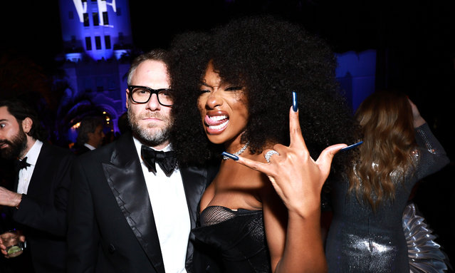 Canadian actor Seth Rogen and American rapper Megan Thee Stallion attend the 2023 Vanity Fair Oscar Party Hosted By Radhika Jones at Wallis Annenberg Center for the Performing Arts on March 12, 2023 in Beverly Hills, California. (Photo by Matt Winkelmeyer/VF23/WireImage for Vanity Fair)