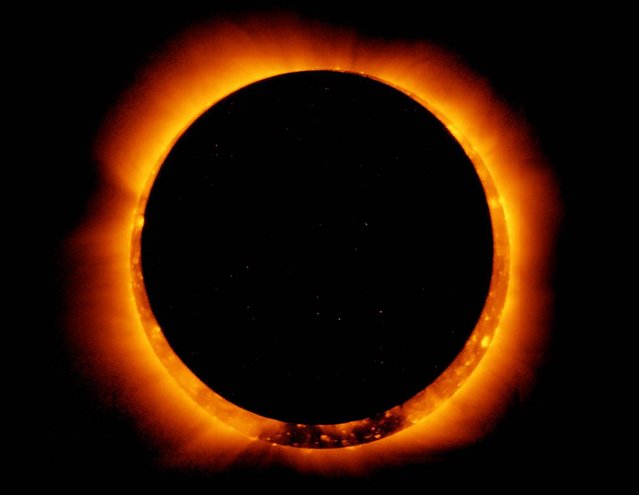Japan's Hinode satellite provided this view of the Ring of Fire eclipse from outer space on May 20, 2012