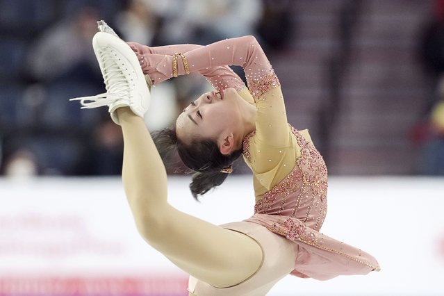 Rino Matsuike, of Japan, competes in the women's short program at the Skate Canada International figure skating competition in Halifax, Nova Scotia, Friday, October 25, 2024. (Photo by Darren Calabrese/The Canadian Press via AP Photo)