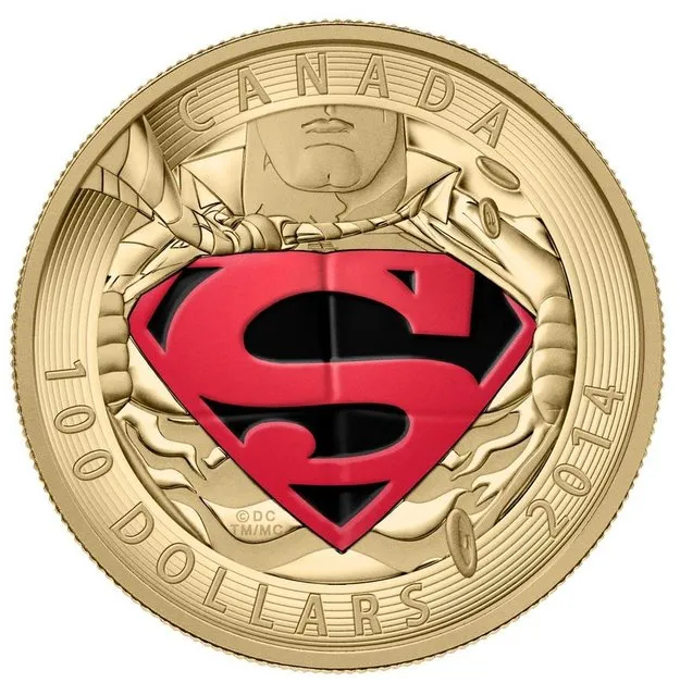 Close-up of the $100 gold coin in the new Superman series from the Royal Canadian Mint. (Photo by The Canadian Press)