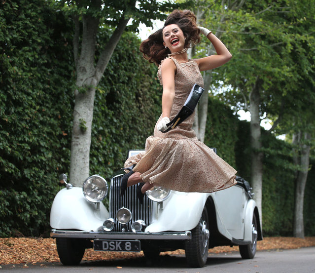 Actor Sophie poses on September 5, 2022 in various locations in character at the Goodwood Race Track ahead of next week Goodwood's Revival meeting (16-18 September). (Photo by Peter Tarry/The Times)