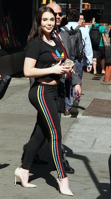Former Olympic gold-medal winning gymnast McKayla Maroney spotted leaving “Good Morning America” in NYC's Times Square in a curve hugging two-piece Adidas outfit on August 8, 2016. (Photo by Fortunata/Splash News)