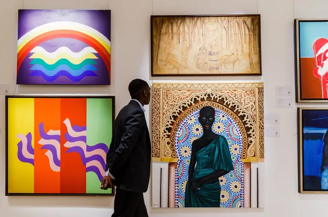 Sotheby’s London exhibition of Modern & Contemporary African art goes on view at Sotheby's on October 17, 2022 in London, England. The exhibition is open to the public until 20 October and includes artists such as El Anatsui, Ben Enwonwu, Dame Magdalene Odundo, Mohamed Melehi and Isshaq Ismail, among others. (Photo by Tristan Fewings/Getty Images for Sotheby's)