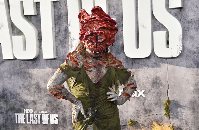 US actor Jaremi Carey dressed as a “fungus zombie” attends the premiere of HBO's “The Last of Us”, Season 2, at the TCL Chinese theatre in Hollywood, California, March 24, 2025. (Photo by Chris Delmas/AFP Photo)