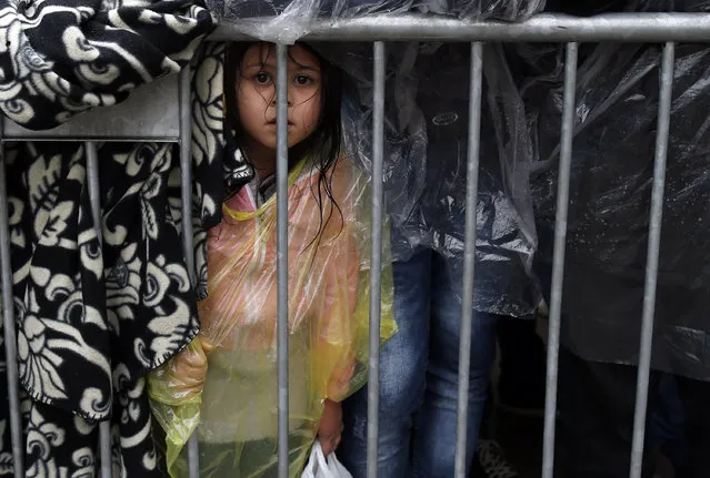 A migrants girl waits to register with the police at a  refugee center in the southern Serbian town of Presevo, Wednesday, October 7, 2015. (Photo by Darko Vojinovic/AP Photo)