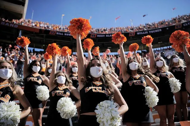 Tennessee dance team members cheer during a game between Tennessee and Kentucky at Neyland Stadium in Knoxville, Tennessee, Saturday, October 17, 2020. (Photo by Calvin Mattheis/USA TODAY Network)