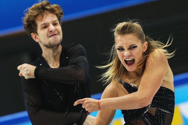 Maria Kazakova (R) and Vladislav Kasinskij of Georgia perform in the Ice Dance Rhythm Dance during the ISU Figure Skating Qualifier 2025 at the National Indoor Stadium in Beijing, China, 19 September 2025. (Photo by Wu Hao/EPA)