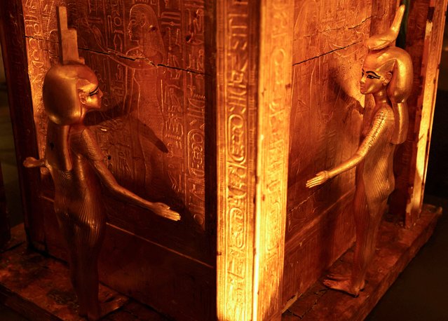 The golden shrine of ancient Egyptian king Tutankhamun is on display inside his gallery during the first day for visitors, after the official opening of the Grand Egyptian Museum (GEM), near the Giza pyramid complex, in Giza, Egypt, on November 4, 2025. (Photo by Mohamed Abd El Ghany/Reuters)