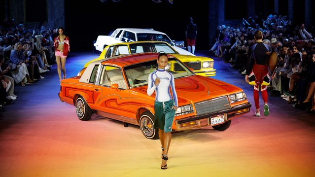 Models present creations by Casablanca for the Women Ready-to-wear Spring-Summer 2025 collection as part of the Paris Fashion Week, in Paris on September 26, 2024.  (Photo by Geoffroy Van der Hasselt/AFP Photo)