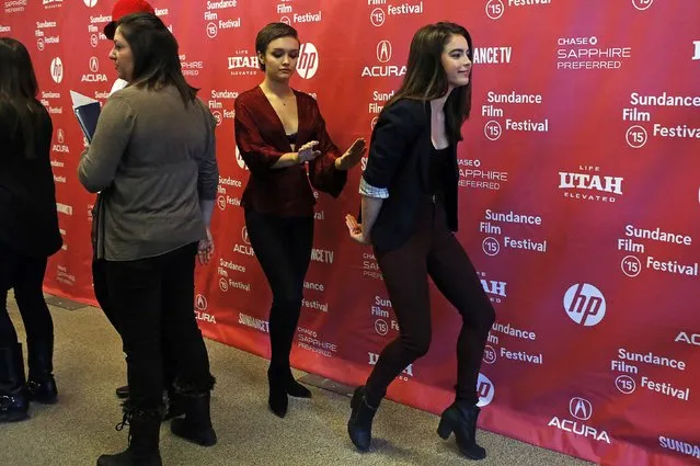 Actresses Olivia Cooke (C) and Katherine C. Hughes (R) attend the premiere of “Me and Earl and the Dying Girl” at the Sundance Film Festival in Park City, Utah, January 25, 2015. (Photo by Jim Urquhart/Reuters)