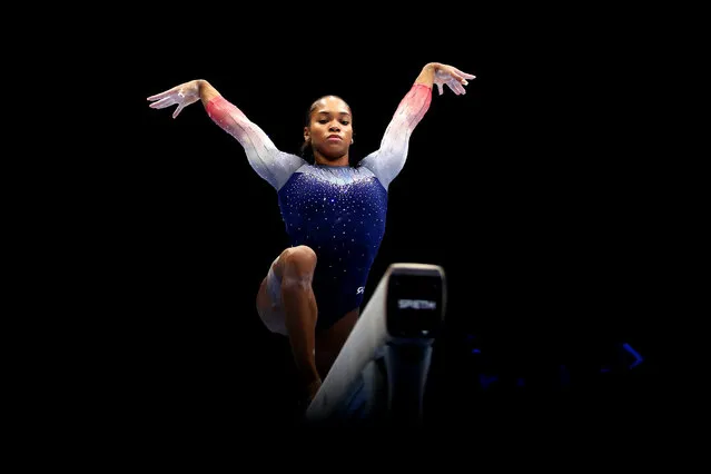 Shilese Jones of Team United States competes on Balance Beam during the Women's Team Final on Day Five of the 2023 Artistic Gymnastics World Championships on October 04, 2023 in Antwerp, Belgium. (Photo by Naomi Baker/Getty Images)