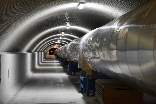 A picture shows a 3km-long arm part of the Virgo detector for gravitational waves that is located within the site of EGO, European Gravitational Observatory, on February 9, 2016 between Cascina and Pisa in Tuscany. An international team of Scientists will hold a press conference on February 11, 2016 in the Uited States to discuss the latest in their hunt for the gravitational waves, whose existence Albert Einstein predicted in his theory of general relativity 100 years ago, according to a statement from the National Science Foundation, which has funded the research. (Photo by Claudio Giovannini/AFP Photo)