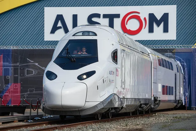 The presentation of the new SNCF's TGV “M” next generation high-speed train at the Alstom plant in La Rochelle, western France, on September 9, 2022. (Photo by Xavier Leoty/AFP Photo)
