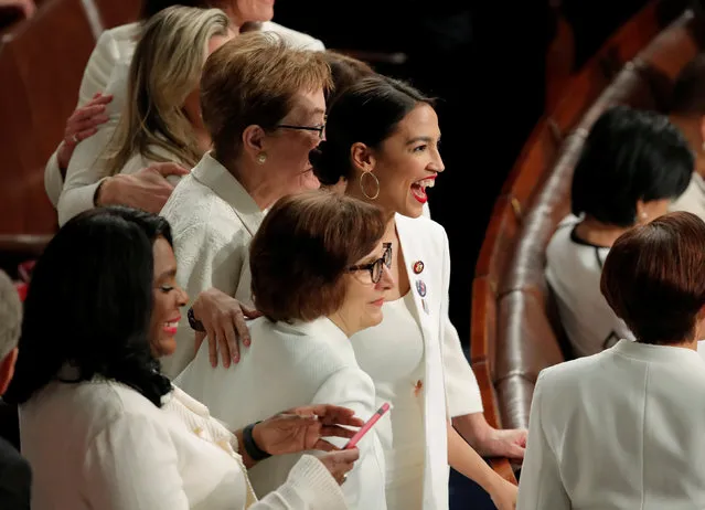 Rep. Alexandria Ocasio-Cortez (D-NY) joins fellow Democratic members of Congress before U.S. President Donald Trump delivers his State of the Union address to a joint session of Congress on Capitol Hill in Washington, U.S., February 5, 2019. (Photo by Jim Young/Reuters)