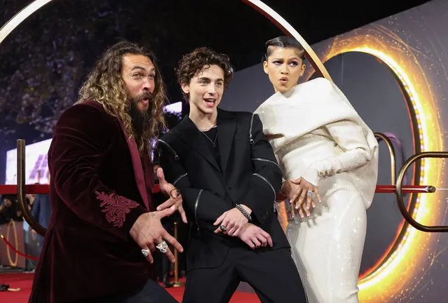 (L-R) Jason Momoa, Timothée Chalamet and Zendaya attend the UK Special Screening of “Dune” at Odeon Luxe Leicester Square on October 18, 2021 in London, England. (Photo by Tim P. Whitby/Tim P. Whitby/Getty Images for Warner Bros)