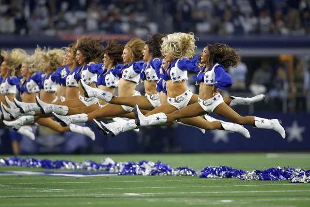 Dallas Cowboys cheerleaders entertain the crowds during a match against Washington Football Team at AT&T Stadium on December 26, 2021 in Arlington, Texas. (Photo by Tim Heitman/USA TODAY Sports)