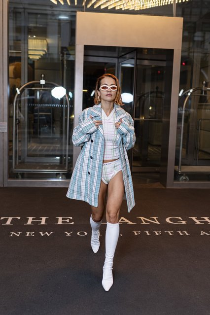British singer-songwriter Rita Ora on May 5, 2024 arrives dressed as Marni at a hotel in New York to do fittings for the Met Gala. (Photo by Shutterstock/Splash News and Pictures)