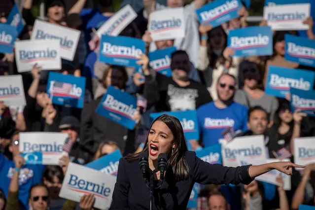 US Democratic Representative Alexandria Ocasio-Cortez of New York appears at a “Bernie's Back” rally for US Democratic Senator of Vermont and Presidential Candidate Bernie Sanders in the Queens borough of New York, New York, USA, 19 October 2019. (Photo by Gary He/EPA/EFE)