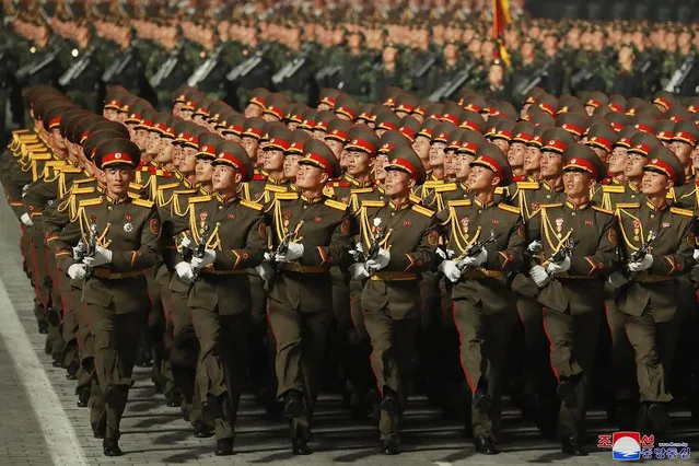 This photo provided by the North Korean government, shows a military parade to mark the 90th anniversary of North Korea's army at the Kim Il Sung Square in Pyongyang, North Korea Monday, April 25, 2022. (Photo by Korean Central News Agency/Korea News Service via AP Photo)