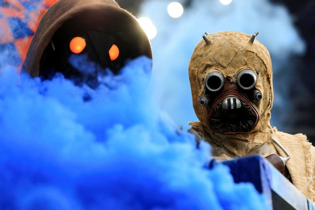 A fan dressed as a Star Wars Jawa, left, and a Tusken Raider stand in the crowd prior to the game against Toronto FC at TQL Stadium in Cincinnati, Ohio on May 4, 2022. (Photo by Aaron Doster-USA TODAY Sports)