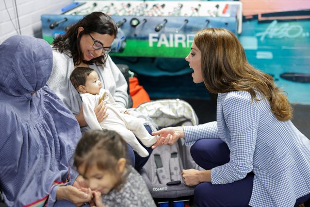 Catherine, Princess of Wales meets a mother and baby on Tuesday, June 6, 2023 during a visit to the Windsor Family Hub in Berkshire to hear about the work the organisation carries out to provide support to families across Windsor, Maidenhead and the surrounding areas. (Photo by Chris Jackson/Pool via Reuters)