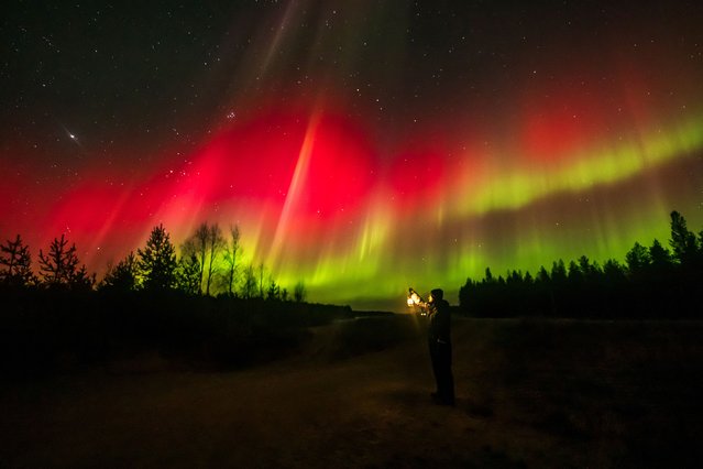 A view of northern lights over the skies of Sodankyla, Lapland, Finland, on October 7, 2024. (Photo by Alexander Kuznetsov/Courtesy of All About Lapland/Handout via Reuters)