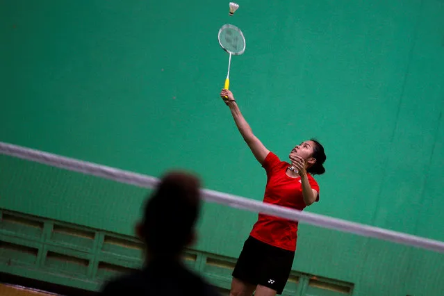 Thailand's badminton player Ratchanok Intanon, who hopes to win gold at the Rio Olympics, hits a shot during an afternoon training session at a gym in Bangkok, Thailand, June 22, 2016. (Photo by Athit Perawongmetha/Reuters)