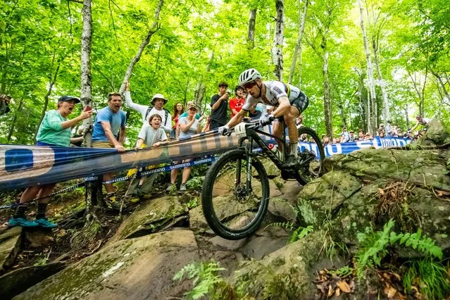 Nino Schurter of Switzerland, in action during the UCI Mountain Bike World Cup Cross Country Men's Elite race, XCO, in Mont Saint Anne, Canada, 07 August 2022. (Photo by Andreas Dobslaff/EPA/EFE)