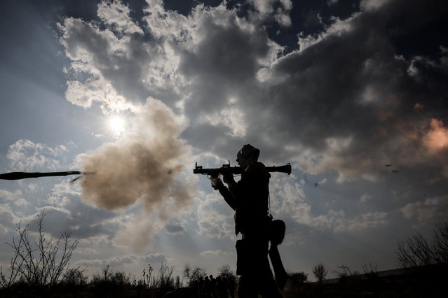 A serviceman of 24th Mechanized Brigade named after King Danylo of the Ukrainian Armed Forces uses an RPG-7 grenade launcher during a training, amid Russia's attack on Ukraine, in an undisclosed location in the east of Ukraine on March 27, 2025. (Photo by Oleg Petrasiuk/Press Service of the 24th King Danylo Separate Mechanized Brigade of the Ukrainian Armed Forces/Handout via Reuters)