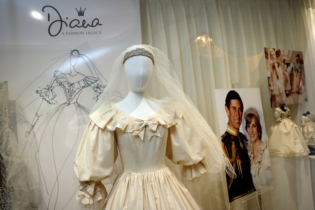 The final calico toile for Princess Diana's Royal wedding gown designed by David and Elizabeth Emanuel is displayed in the “Princess Diana's Style & A Royal Collection”, the largest collection of the Princess of Wales' fashion ever to appear at auction in history, at a public exhibition in The Museum of Style Icons, in Newbridge, Ireland, on June 9, 2025. (Photo by Clodagh Kilcoyne/Reuters)