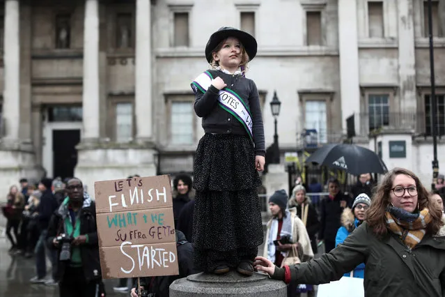 A child dressed as a suffragette demonstrates during the March4Women event in central London, Britain, March 4, 2018. (Photo by Simon Dawson/Reuters)