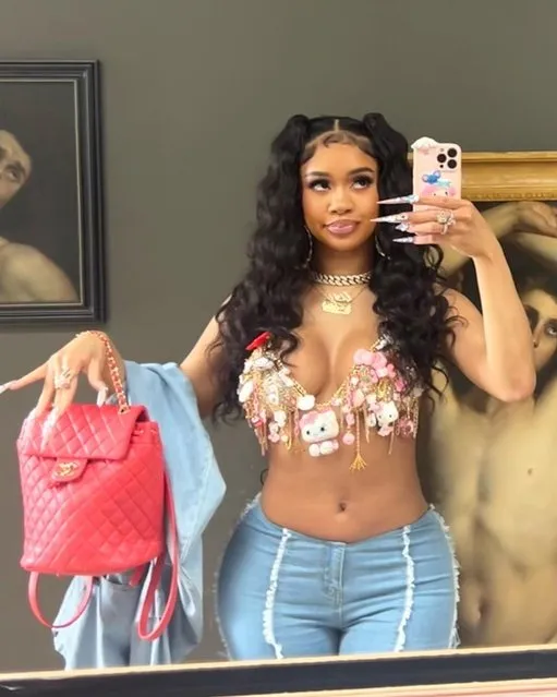 American rapper Diamonté Quiava Valentin Harper, known professionally as Saweetie in the last decade of March 2023 snaps a selfie in her favorite (risqué) top. (Photo by saweetie/Instagram)